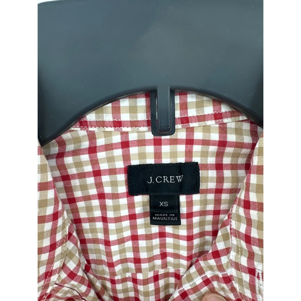 J Crew Mens Red Tan Plaid Button Down Shirt Long Sleeve‎ Casual Business Size XS